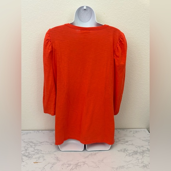 Style & Co Top M Boho Peasant Shirt Long Puff Sleeve Orange Pullover Pullover - Picture 4 of 6